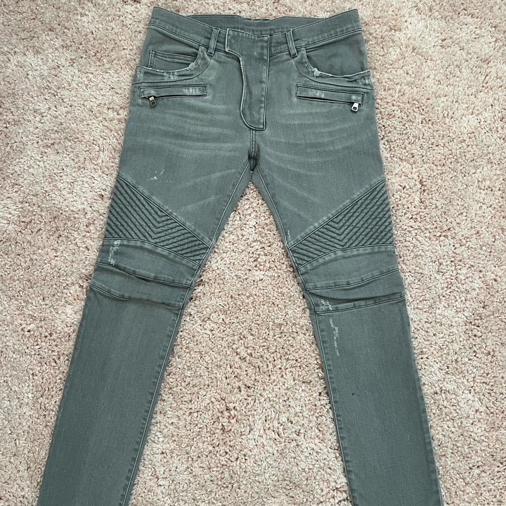 Balmain Light Gray Biker Denim
